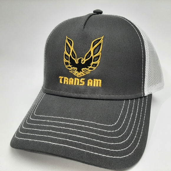 Trans Am Firebird Trucker Mesh Snapback Curved Bill Hat Cap Charcoal White - Picture 1 of 4